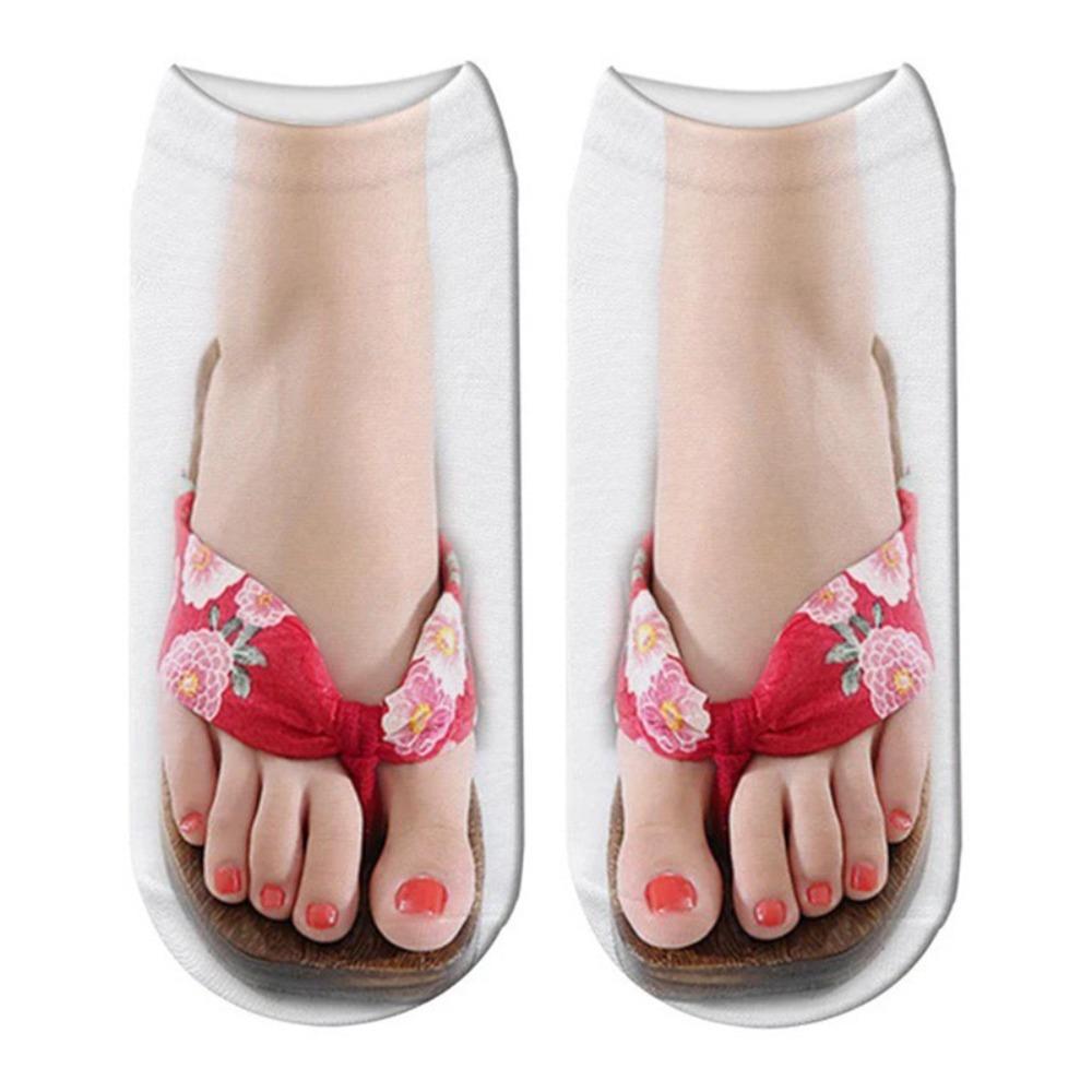 Gemusterte 3D-gedruckte Socken Knöchelhoch Lustige kurze Socken Lässige Flip-Flop-Socken Damen