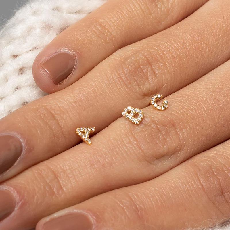 CARLIDANA A-Z Alphabet Initial 26 Letter Stainless Steel Gold Plated Cubic Zircon Paved Fashion Jewelry CZ Stone Stud Earring