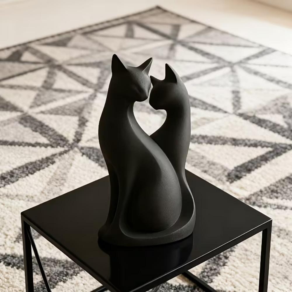 3D Printed Couple Cat Statue - Cute Black Abstract Modern Home, Valentine's Day Gift Suitable for Office Desk Decoration