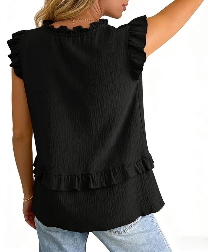 2026 Summer Women's Solid Color Ruffled V-Neck Vest Top