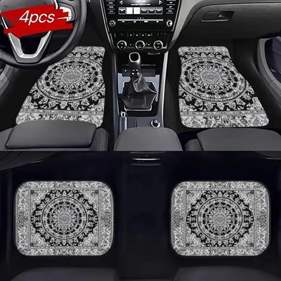 4pcs Ethnic Style Retro Pattern Car Floor Mats, Fashionable And Easy To Clean, Suitable For Various Models, All-Season Use, High