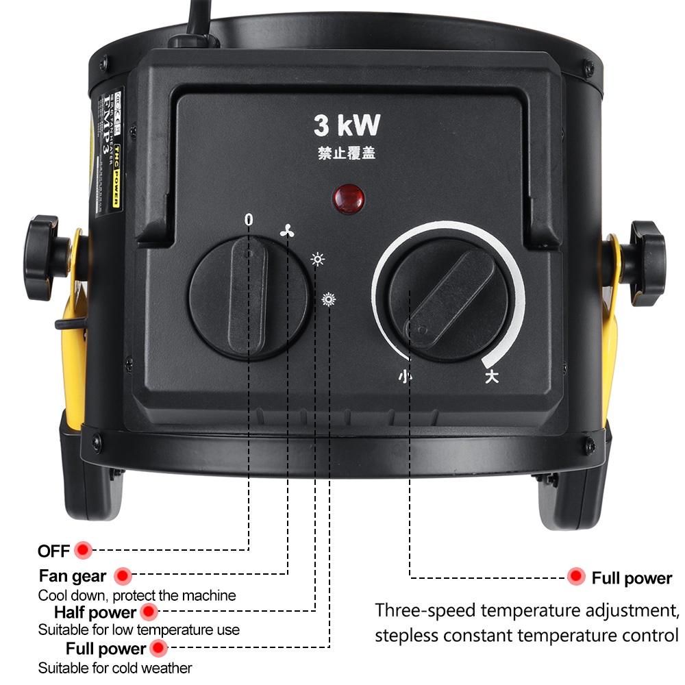 220V 3000W Heater Industrial Electric Heater Air Blower Garage Space Heating Equipment Adjustable