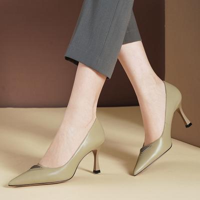 Chaussures de travail à talons fins à bout pointu style célébrité, cuir de vachette pneu, semelle souple, talons hauts, cuir, mode, bouche peu profonde, polyvalentes, chaussures pour femmes
