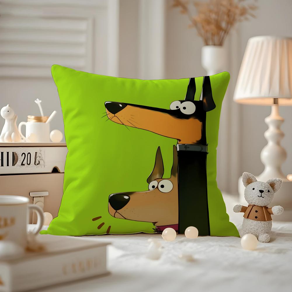 Funny Creative Cartoon Doberman Cushion Cover Anti-dustmite Pillowcase Invisible Zipper Silky Short Plush Sofa Cushion Cover