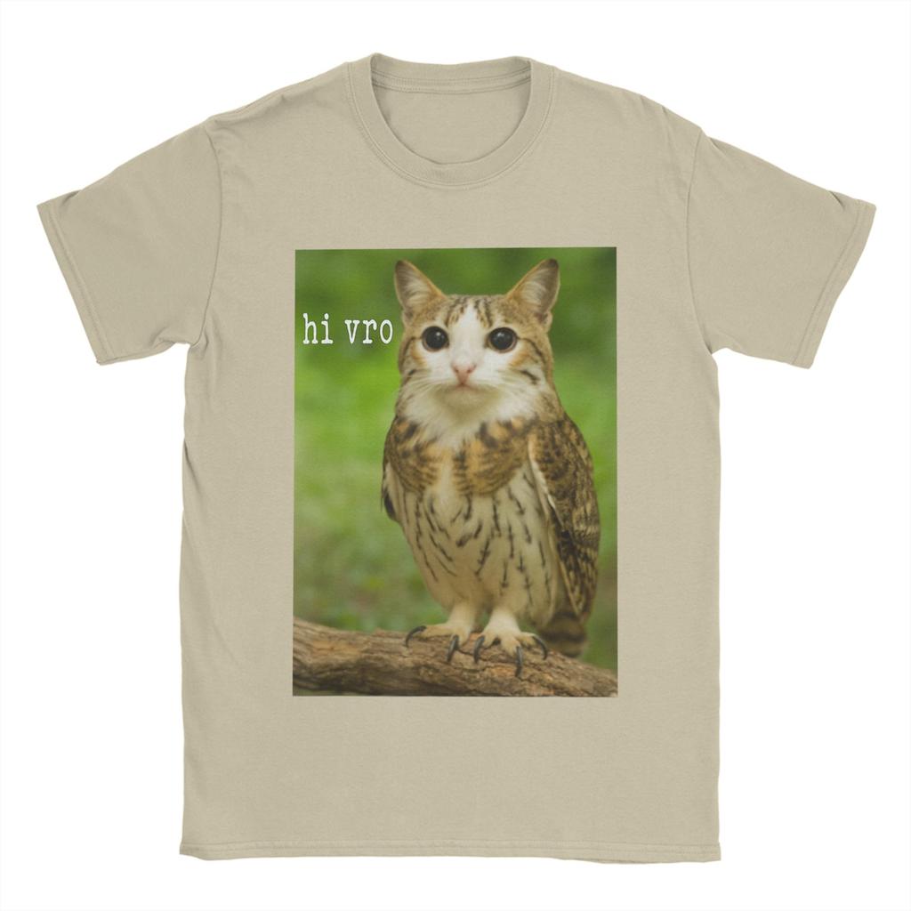 Men Meowl Cat Owl Hi Vro Funny Internet Meme T Shirt 100 Cotton Tops Vintage Short Sleeve O Neck Tees Plus Size TShirts