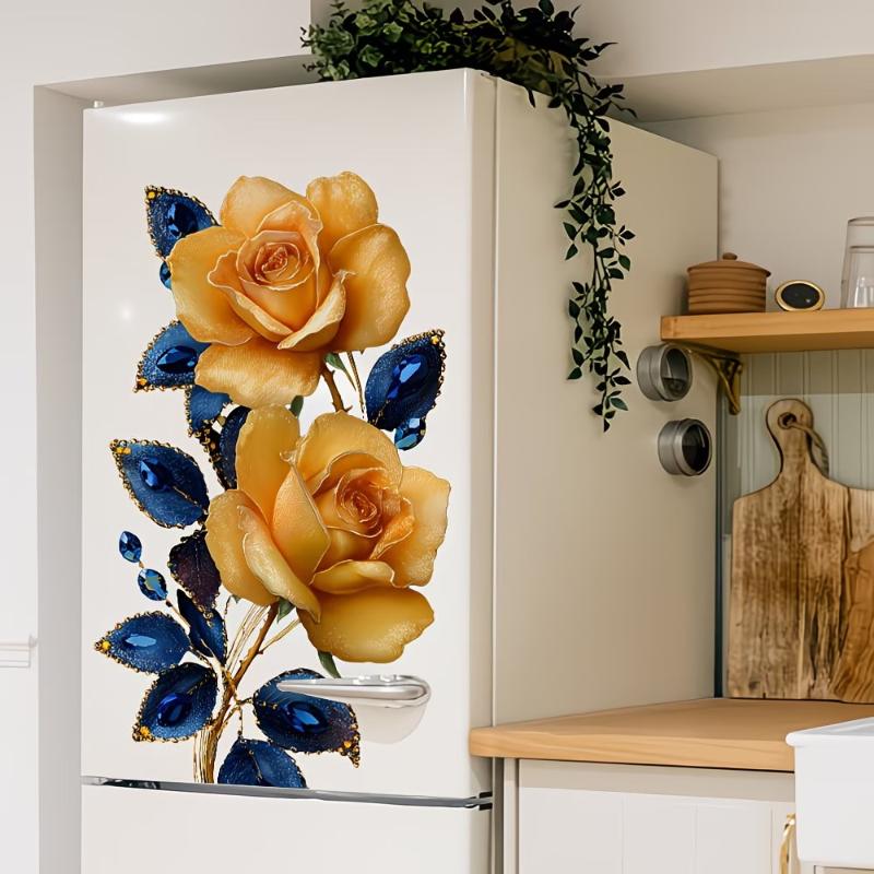 Sunflower Rose Refrigerator Stickers Removable Self Adhesive Cabinet Decals Waterproof for Home Kitchen Wall Design
