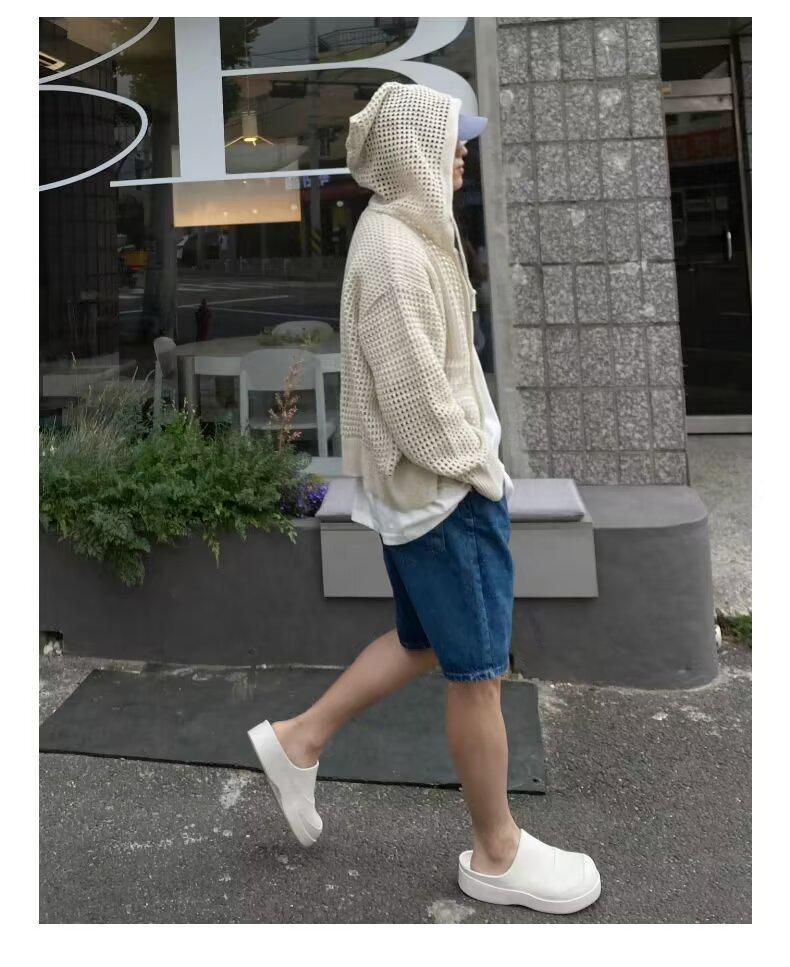 Men's High-Grade Hooded Cardigan - Lightweight Knitted Sweater, Sun-Protective, Hollow Design for Couples.