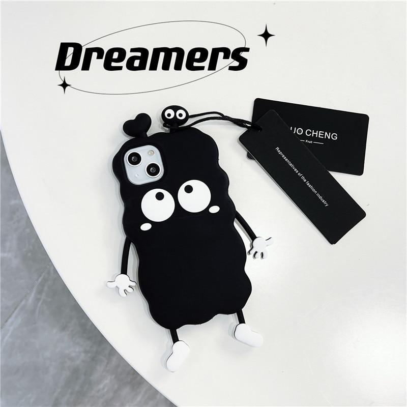Cute Cartoon Black 3D Case For Iphoen 14 Plus 13 12 11 Pro XS Max XR X SE 20 6S 6 7 8 Plus Luxury Soft Silicone Phone Cover Kids
