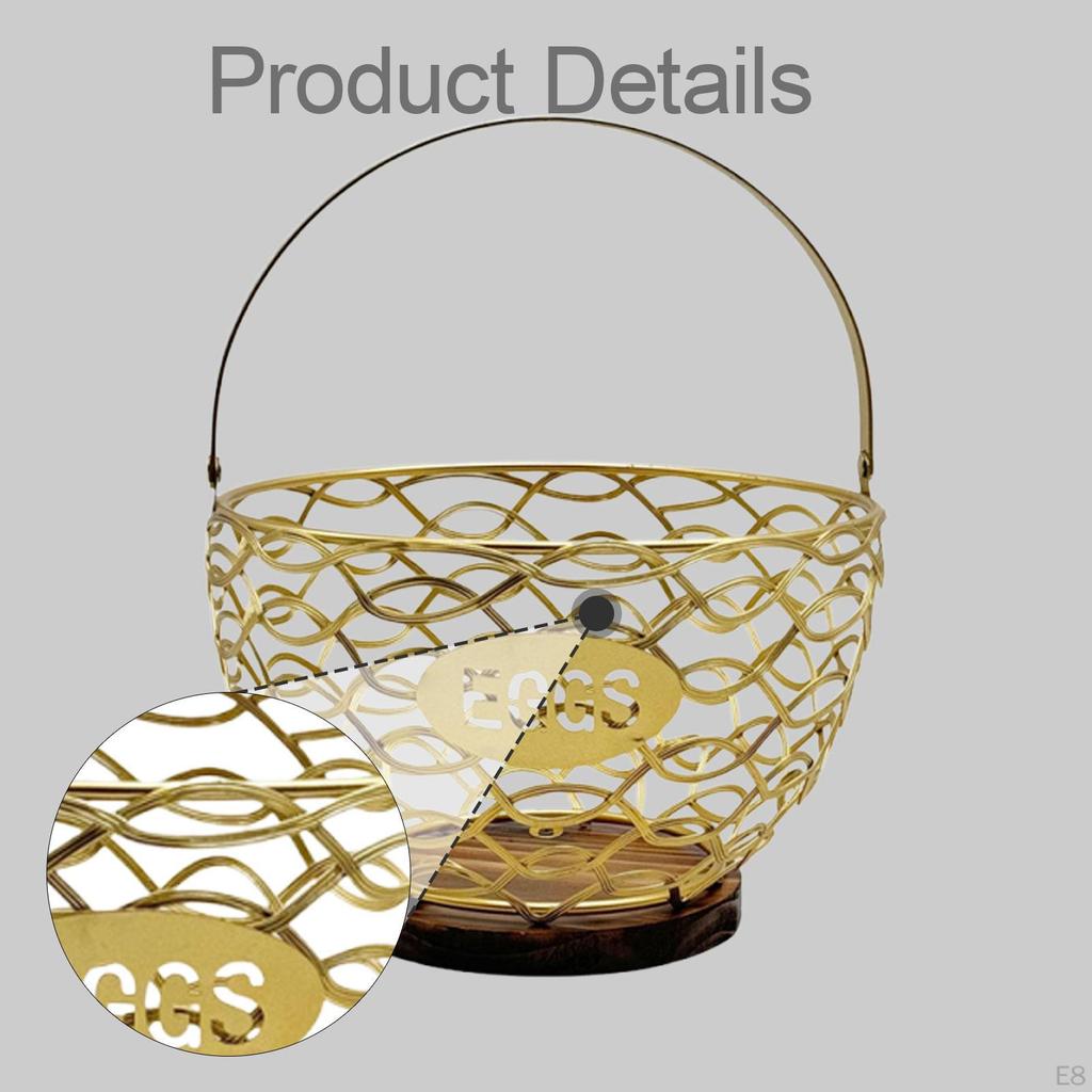 Chicken Egg Basket Artistic Metal Fruit Vegetable Organizer with Wooden Accent for Versatile