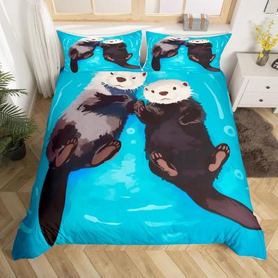 Sea Otters Duvet Cover Set For Kids Boys Girls Lightweight Quilt Covers Bedroom Decor Ocean Sea Life Themed Bedding Set No Quilt