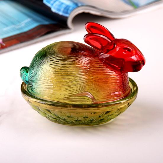 Glas Kanin på Bo Godisskål med Lock Färgövergång Faux Kristall Godisskål för Snacks Efterrätter Kakor Påsk Bordsdekoration för Hem Kontor