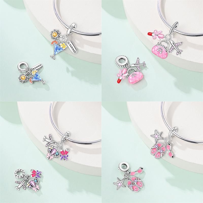 Funny Copper Metal Sail Beach Plane Mojito Sunbathing Holiday Diary Charm Bead Components Bead Components Compatible With Pan Authentic Original