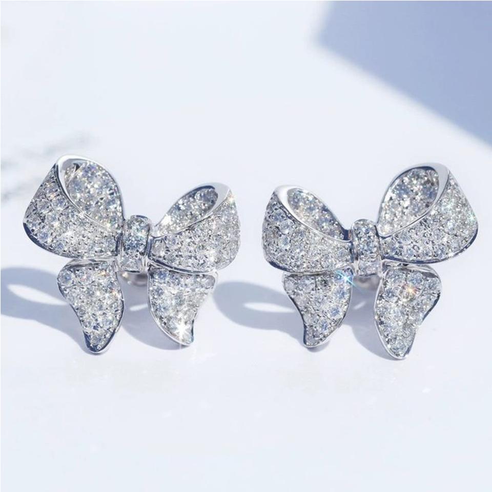 ZAKOL Romantic Bowknot Women Stud Earrings Full Paved Shiny Crystal Zircon Delicate Accessories Fashion Earring Zircon