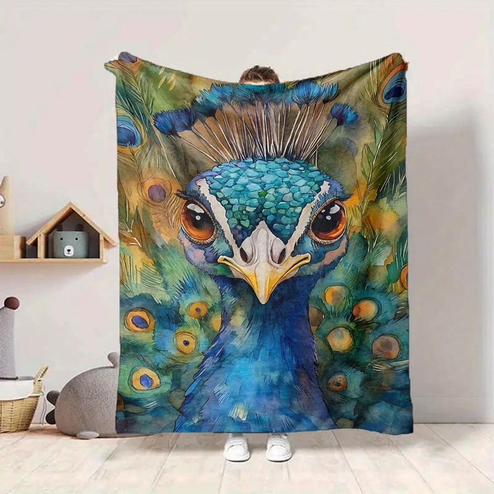 1pc Peacock Illustration Blanket Lightweight Blanket Throw Blanket For Sofa, Bed, Travel, Camping, Livingroom, Office yy251010037