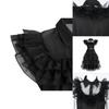 Wednesday Addams Dress For Kids Cosplay Costume Party A-shaped Tiered Skirt