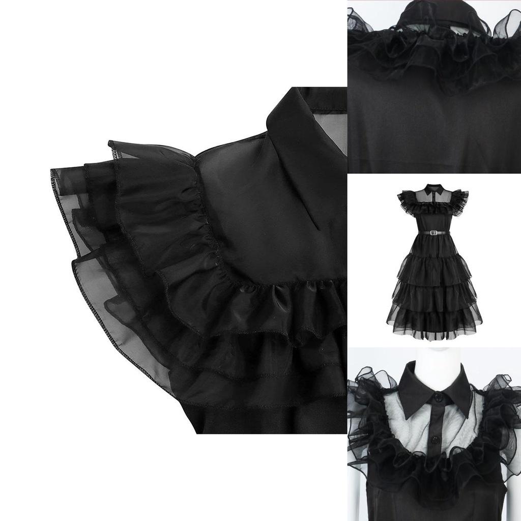 Wednesday Addams Dress For Kids Cosplay Costume Party A-shaped Tiered Skirt