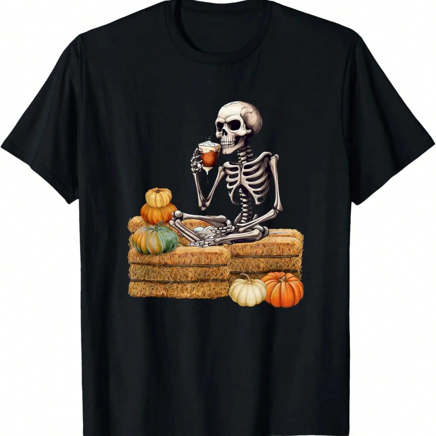 Skeleton Drinking Coffee T-Shirt,100% Cotton S разноцветный
