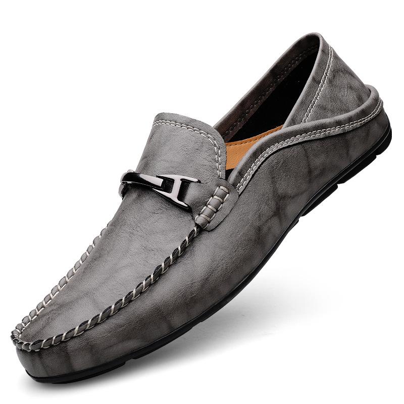 

Doudou shoes cowhide casual shoes overalls lazy shoes handmade youth leather shoes driving shoes men s large size 49 35 сірий колір