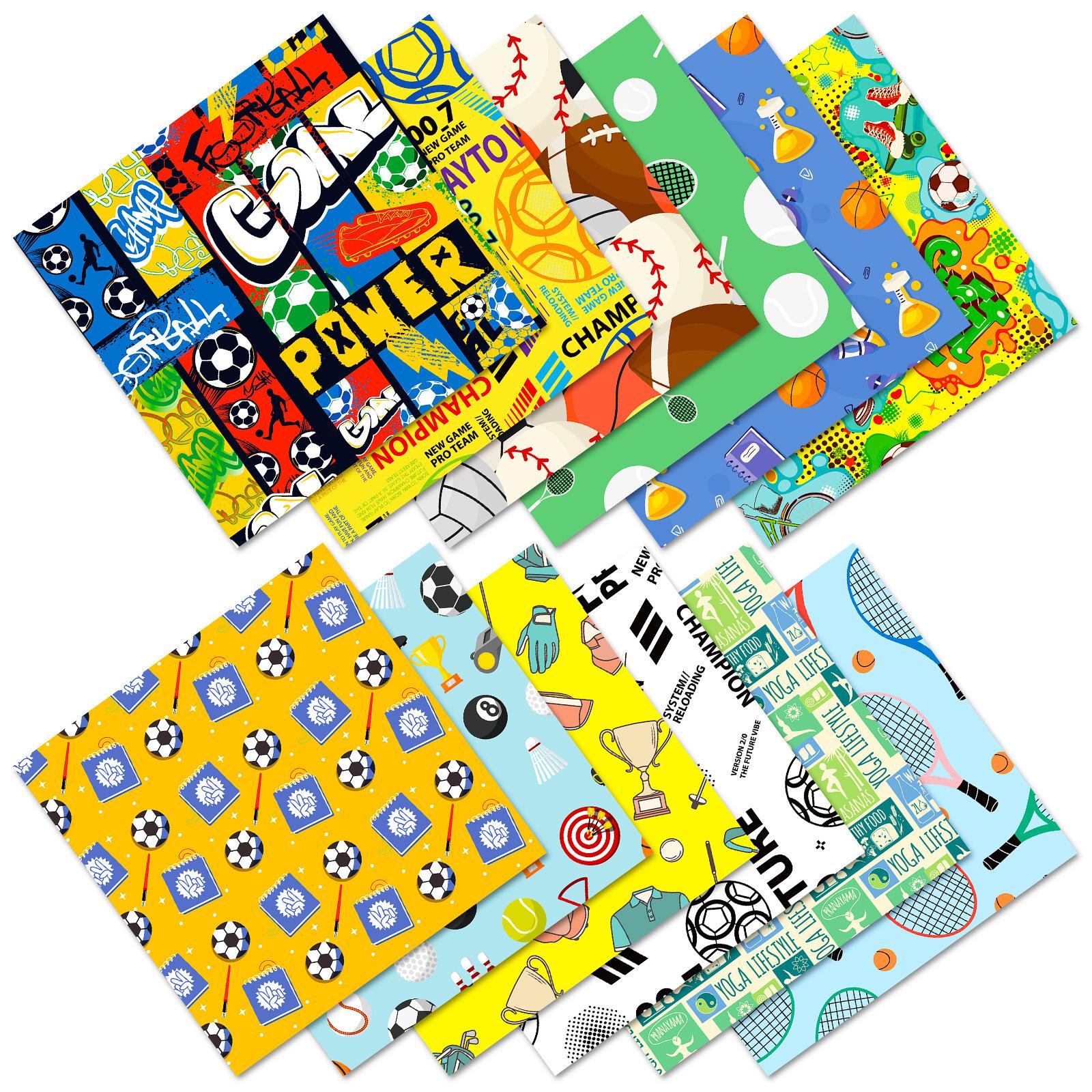 

12 Photo Albums Decorative Cut Paper Sports Theme Hand Account Material Background Paper 6 Inch Card Paper 15*15CM