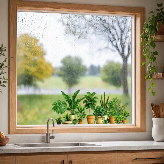 Yousheng Static Glass Sticker, Green Plant Window Clings, Electrostatic Adsorption No Glue Reusable Privacy Decor, for Balcony Kitchen Living