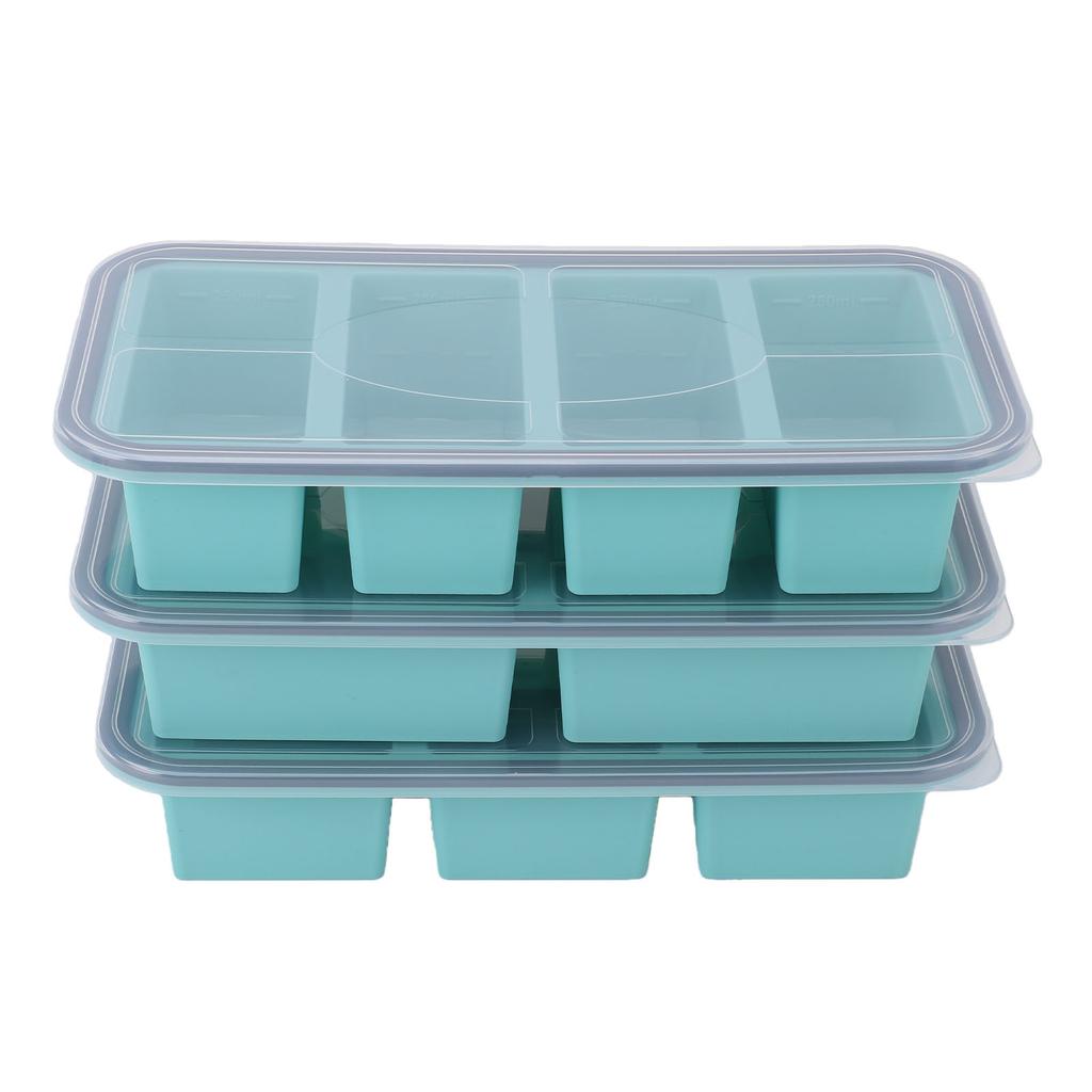 3PCS Silicone Freezer Mold with Lids Divided Soup Cubes Freezer Tray for Fridge Food Storage Organization Blue