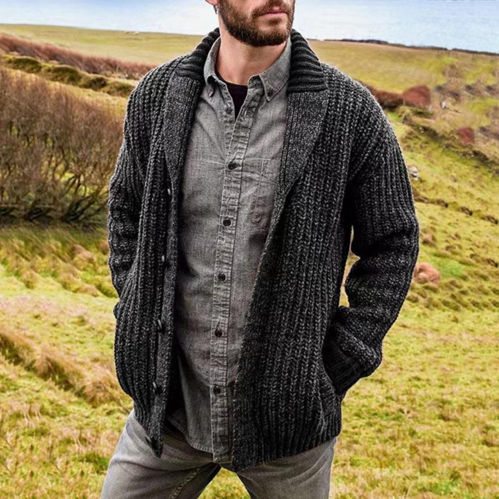 Herbst Winter Herren Cardigan Einfarbige Langarm Slim Fit Strickpullover Mantel Lässige Strickjacke