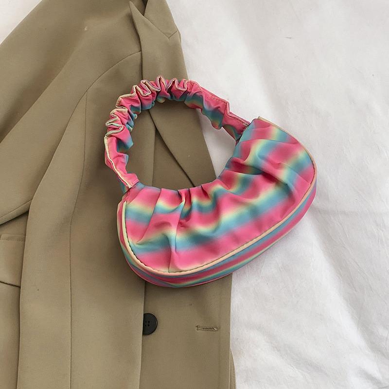 Stylish Summer Casual French Crescent Bag Trendy Cloud Shape Shoulder Handbag In Yellow Blue Pink