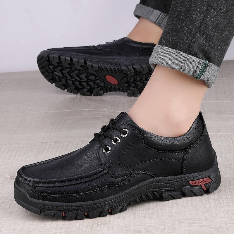 Large Size Men's Shoes Platform-soled Wear-resistant Outdoor Hiking Shoes Men's Leather Shoes Genuine Leather First Layer Cowhide Men's Leather Shoes
