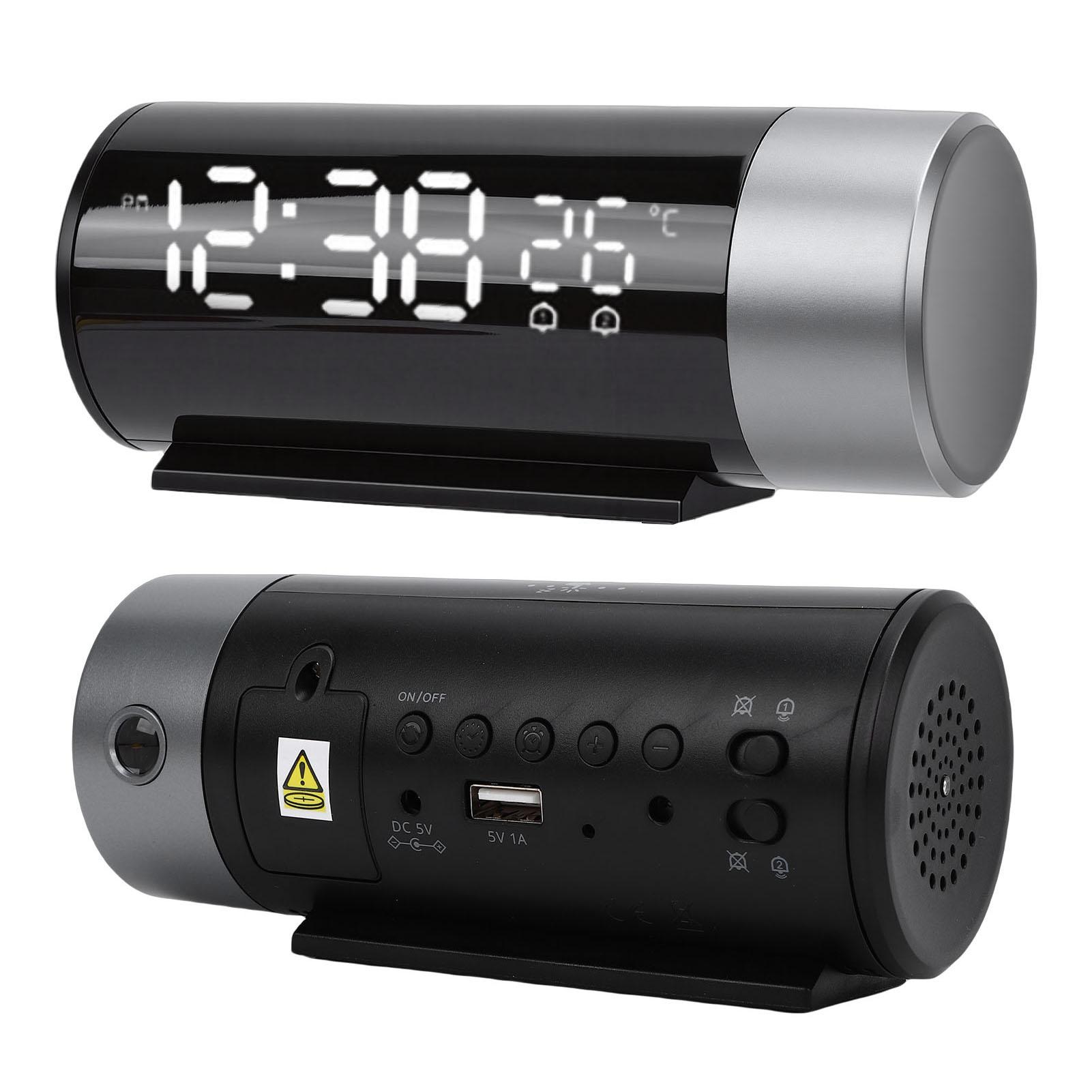 Projection Clock Dual Alarm Temperature Display LED Digital Clock 180 Degree Rotating Time Projector USB Charging
