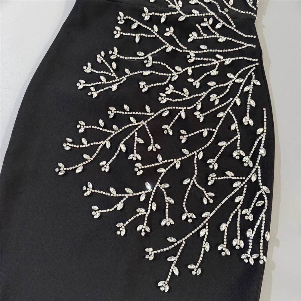 European and American Studded Bandage Long Sleeve Evening Gown - Slim Fit Socialite Party Dress