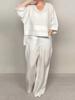 Women's Loose Fit V-Neck Layered Top with Wide Leg Pants Set In White, Grey, Black, Navy, Beige
