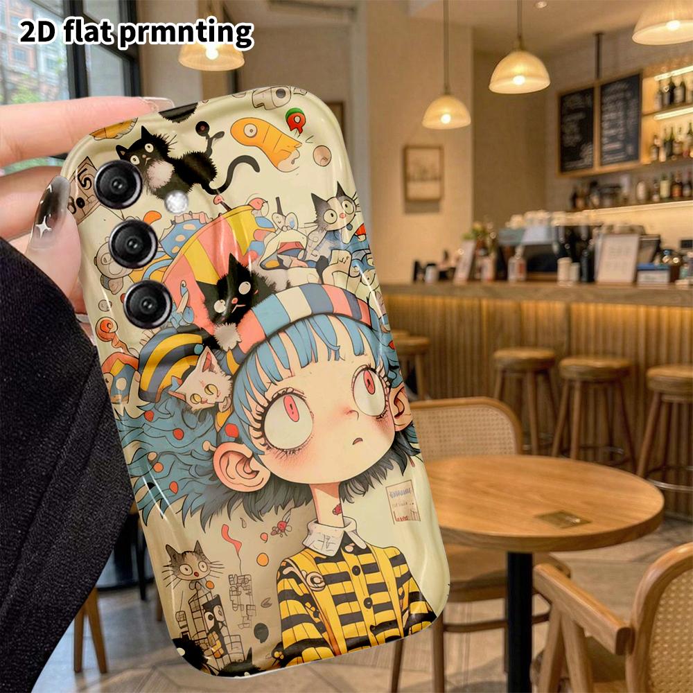 Phone Case: 2D Flat Samsung Galaxy A34 A35 M05 M06 S20 S22 S21 FE Plus 5G Protective Case, Black Cat Girl, Christmas and Halloween Gift