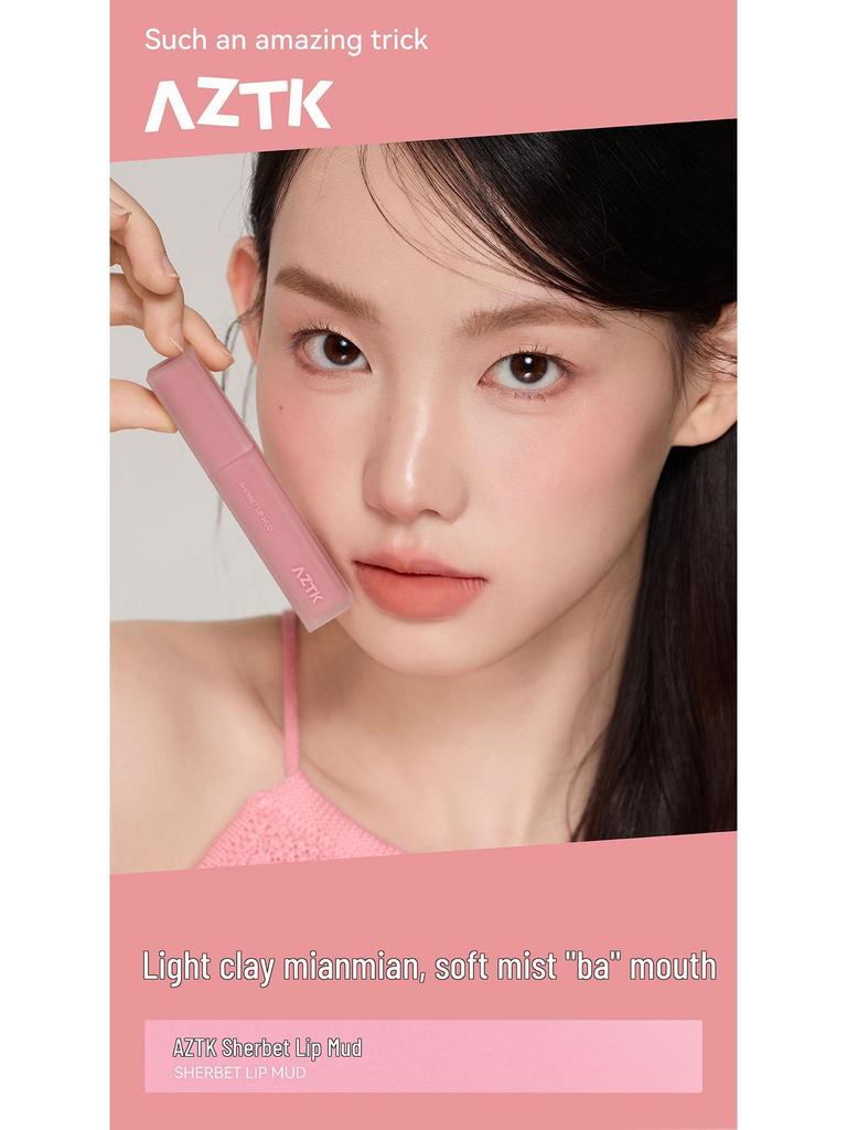 AZTK Non-Stick Matte Sherbet Lip Mud - Nude Color, Long-Lasting Lipstick