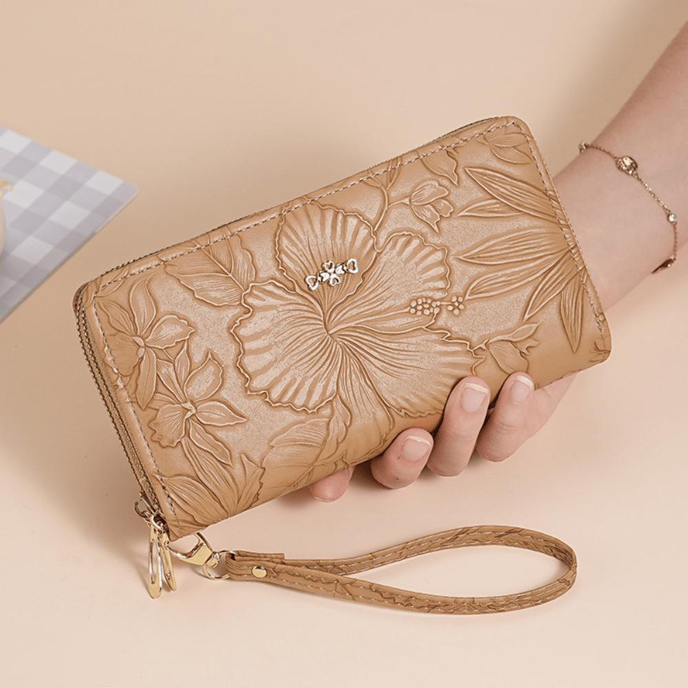 Double-pull wallet women's new embossed high-end fashion multi-card double-layer clutch bag