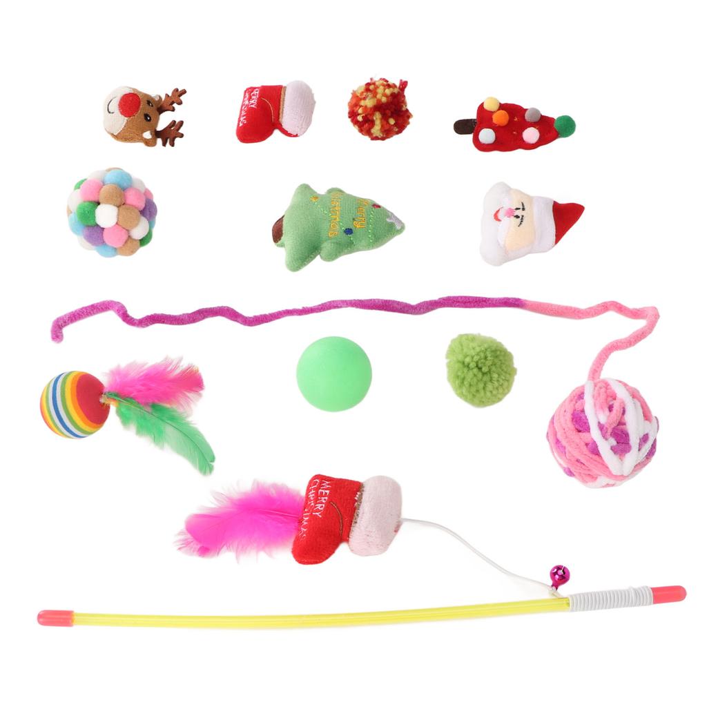 12 STÜCKE Weihnachts-Katzenspielzeug Lindern Langeweile Interaktives Haustier Katze Sortiertes Spielzeug mit Feder für Kätzchen