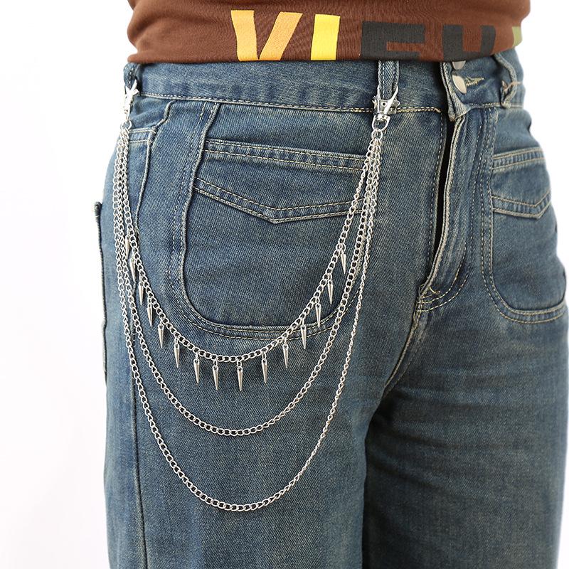 Punk Style Geometric Multi-Layer Waist Chain with Studs - Hip Hop Denim Accessory for Men and Women