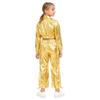 Unisex Kids Shiny Metallic Jacket Drawstring Cargo Pants Hip Hop Jazz Dance Costume Set
