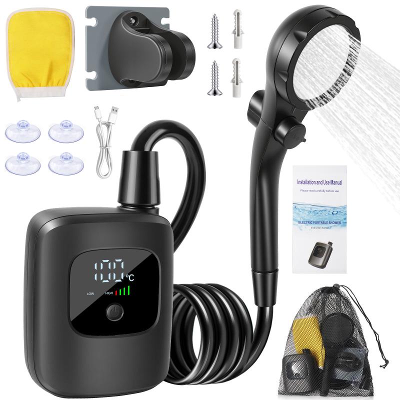 Portable Camping Shower, 2400Mah Rechargeable Outdoor Shower Pump With Led Battery Indicator, 4 Spray Modes