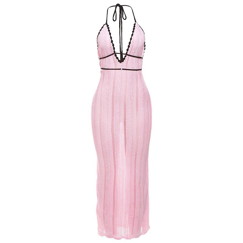 

Елегантна довга сукня з відкритими плечима на ланцюжку, повсякденна літня максі-сукня для жінок XS рожевий