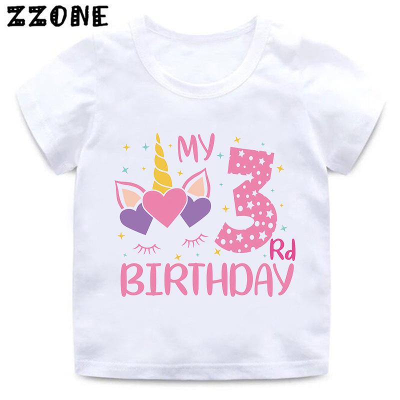 My 1 2 3 4 5 6 7 8 9 Th Years Birthday Unicorn Print Cute Girls Clothes Summer Short Sleeve Kids T Shirt Baby Boys TShirts