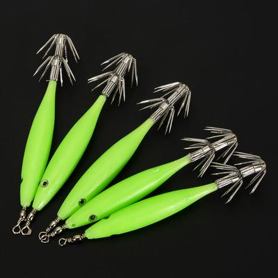5Pcs Luminous Squid Lure Night Fishing Lamp Hook Waterproof Cuttlefish Attracting Lure Rustproof Double Hook for Octopus Squid