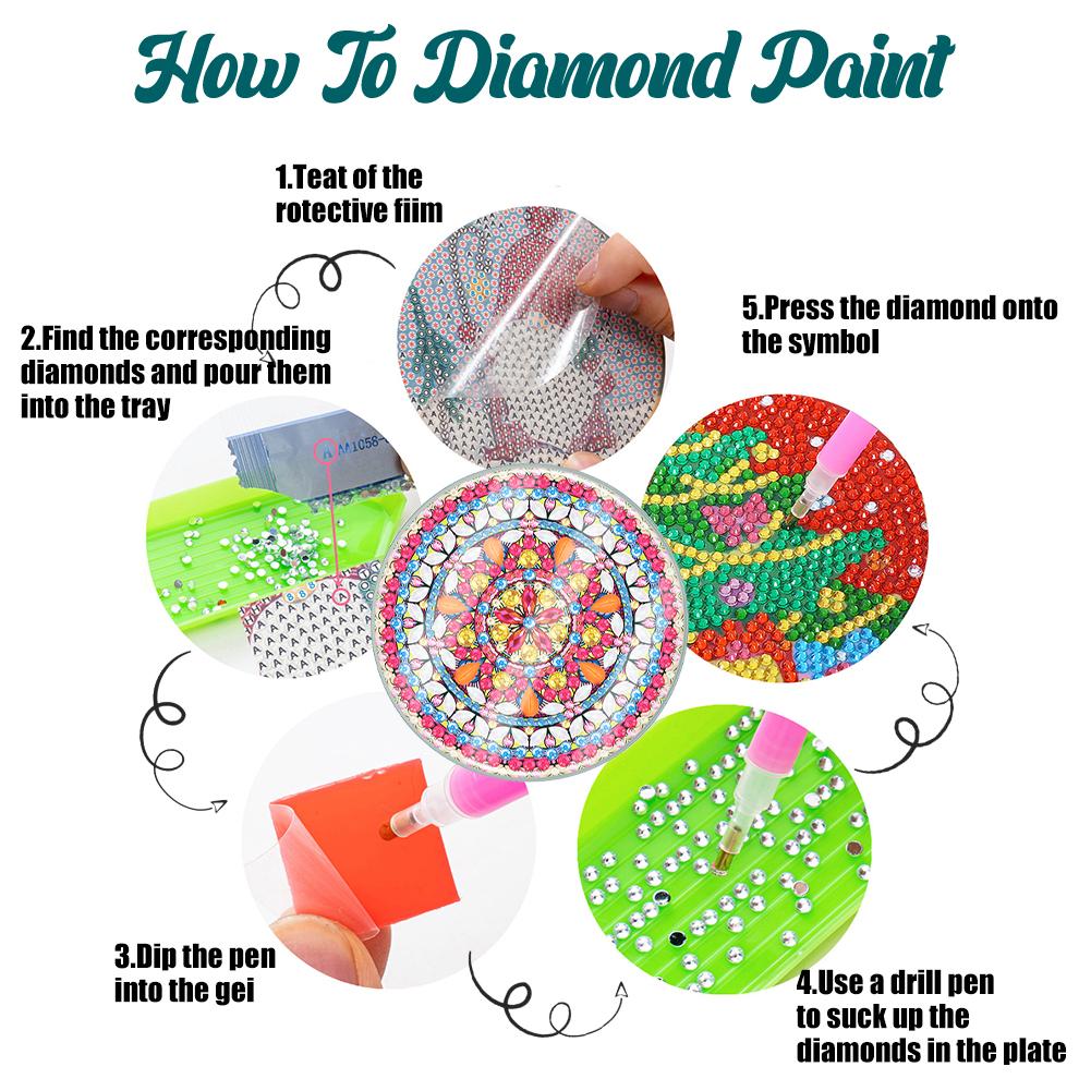 6PCS Special Shape Diamond Painting Art Coaster Kit Acrylic Diamond Painting Coasters Kits Washable Diamond Painting DIY Coaster