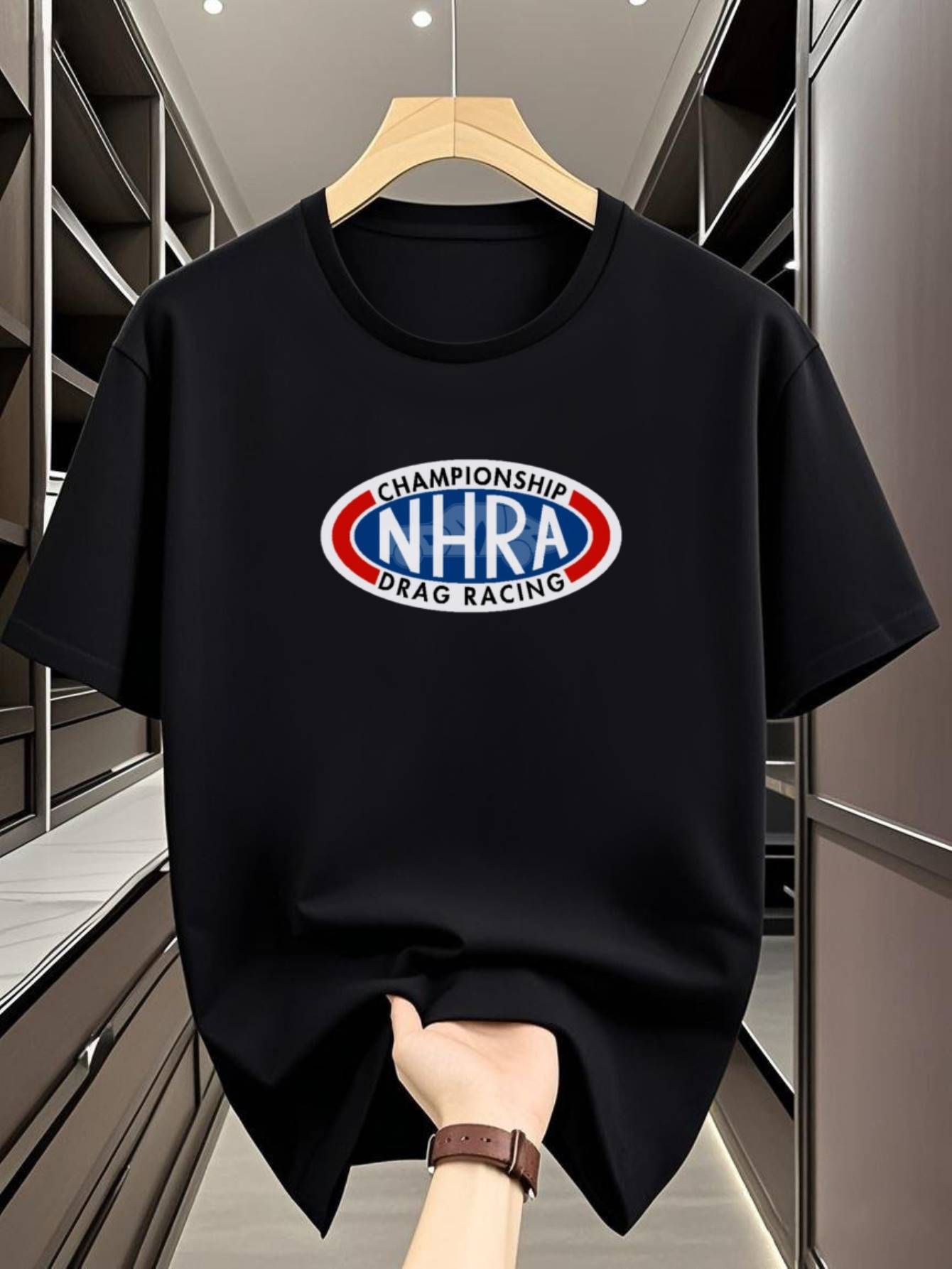 Black NHRA Championship Graphic T-shirt - Soft Breathable Summer Tee with Racing Stripes S