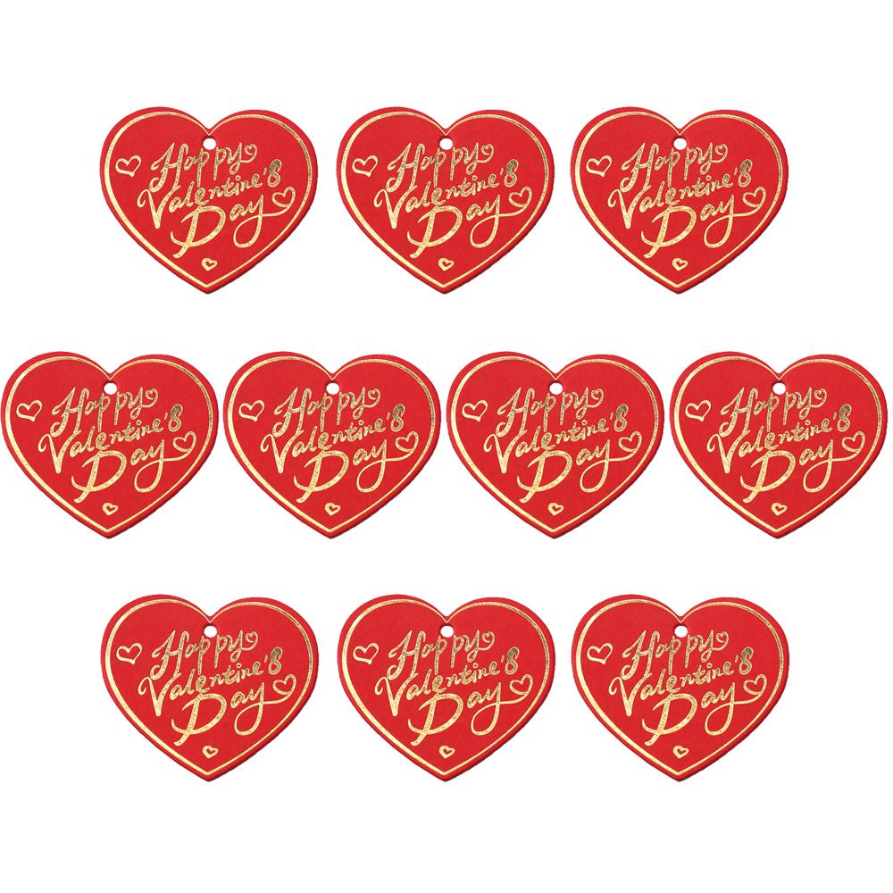 100pcs Happy Valentines Day Gift Tags Heart Shaped White Red Paper Cards Hang Tag Labels Party Favor Packaging Decoration DIY