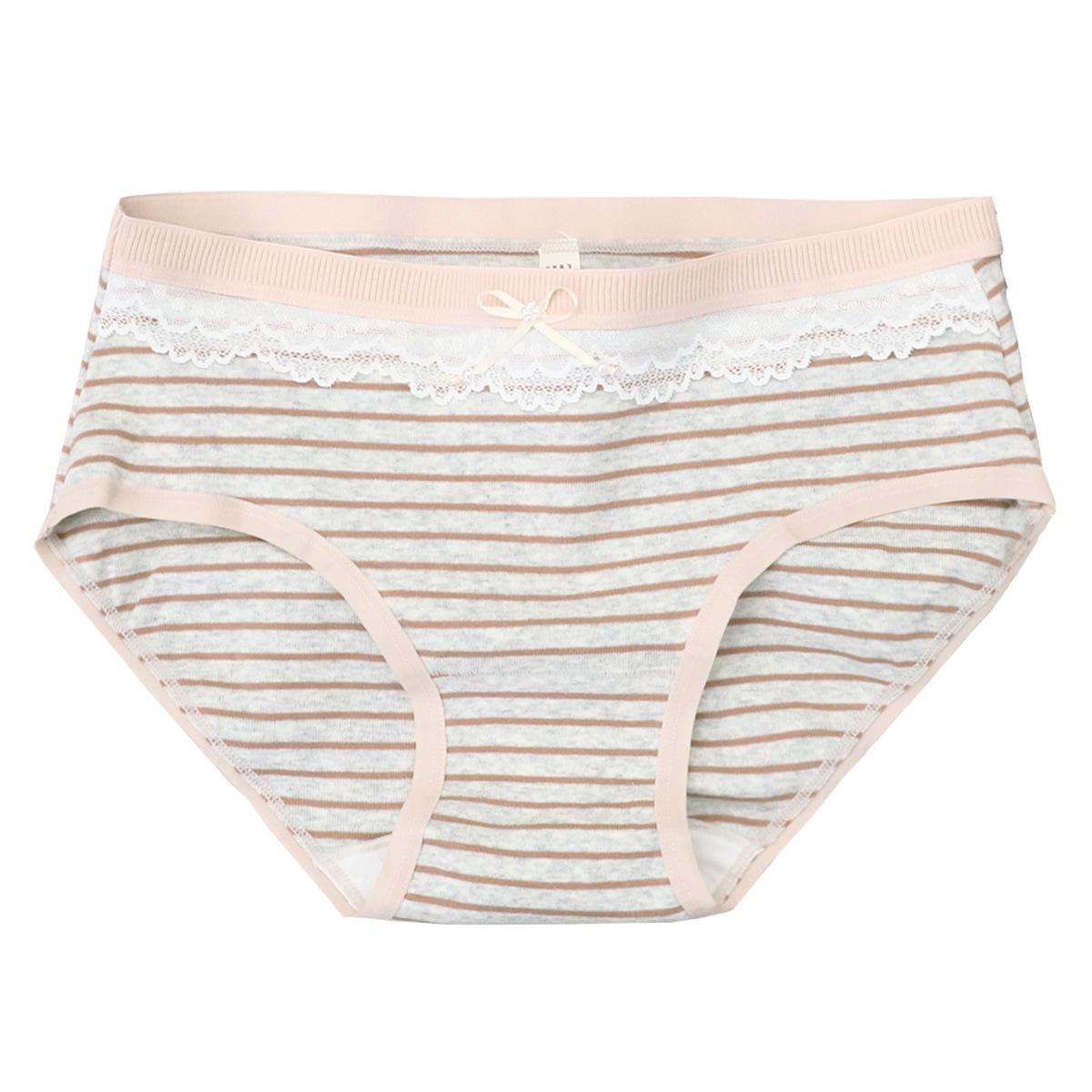 

Multi-Color Stripe Lace Trim Velvet Cotton-Nylon Mid-Rise Girl s Panties Wine Red Stripe