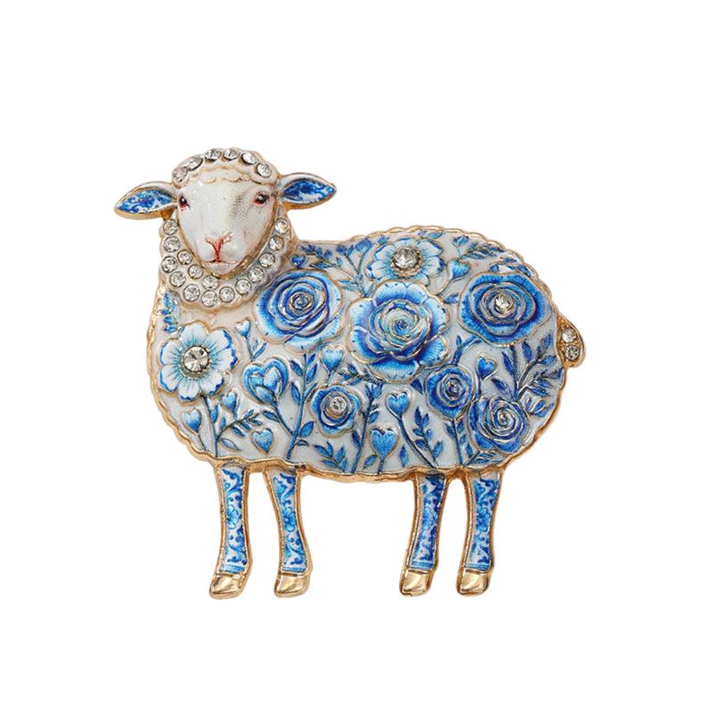 1Pcs Rose-Flower Sheep Brooches For Women Unisex 4-Color Rhinestone Year Of The Goat Animal Party Office Brooch Pin Gifts