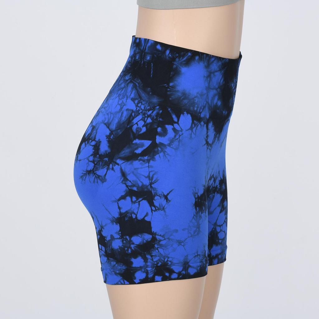 Nahtlose High-Waist Batik-Yoga-Shorts mit Bauchkontrolle und Pfirsich-Po-Lift
