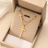 18K Gold Plated Stainless Steel Double Layer Cross Necklace for Women - Simple Ins Style Clavicle Chain Choker