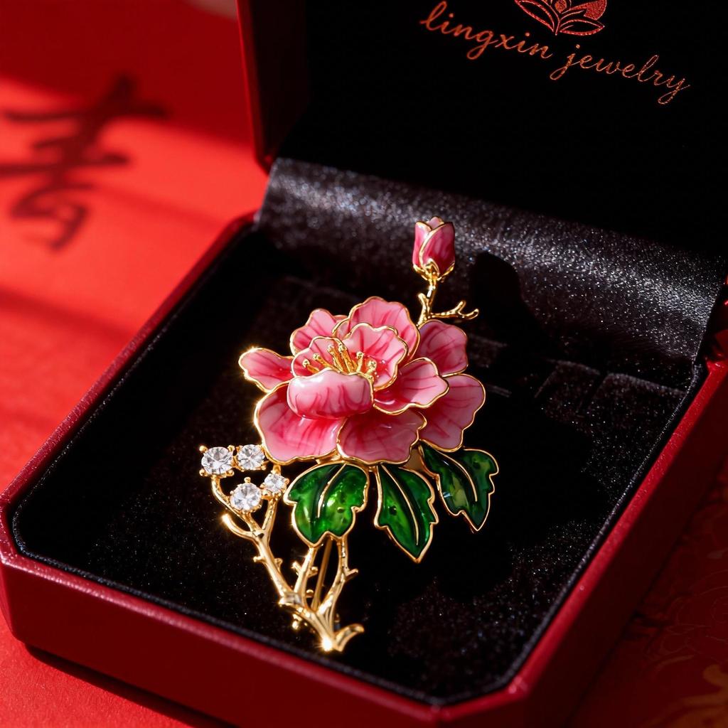 Bo Xin Yun Elegant Enamel Peony Brooch - Stylish Luxury Fashion Accessory