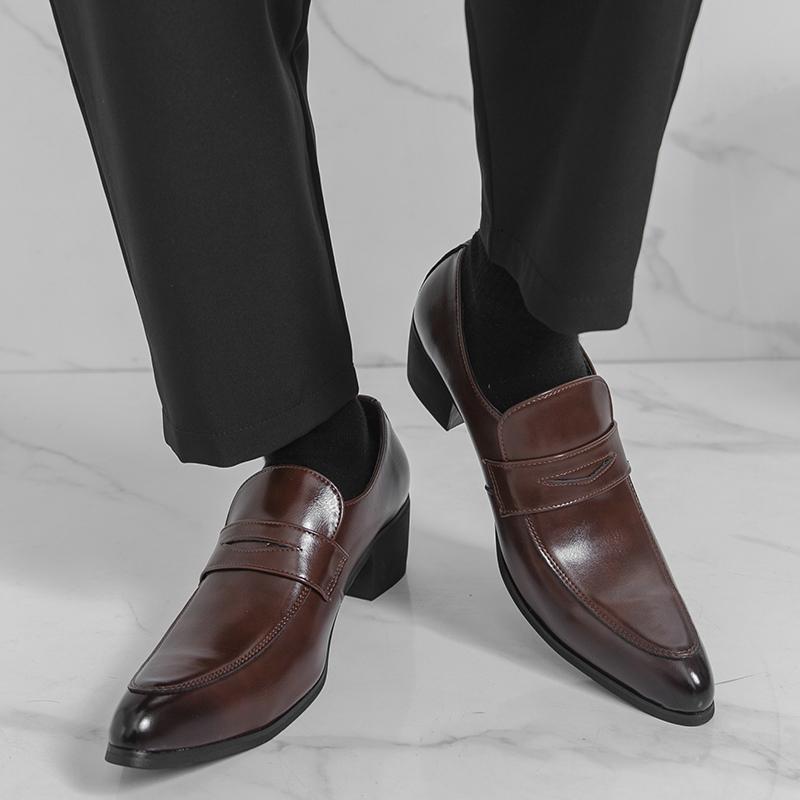 Men Height Increasing Loafers Formal Leather Shoes Wedding Business Casual Party Elevator Dress Shoes Comfortable Office Heeled